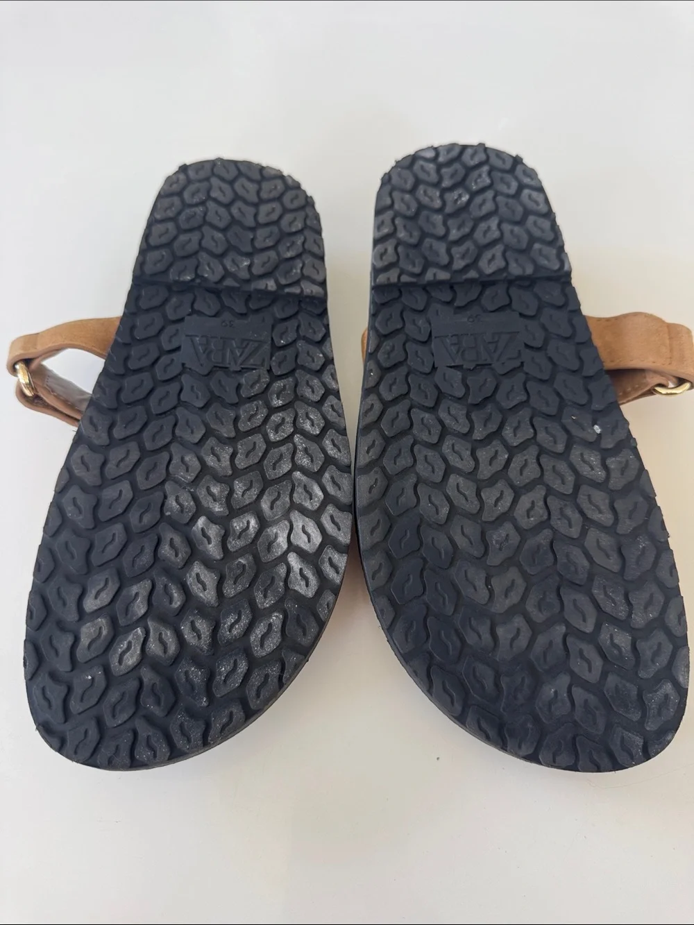 Zara Tan Suede Double-Strap Slide Sandals with Gold Accent-size 39 - Picture 9 of 9